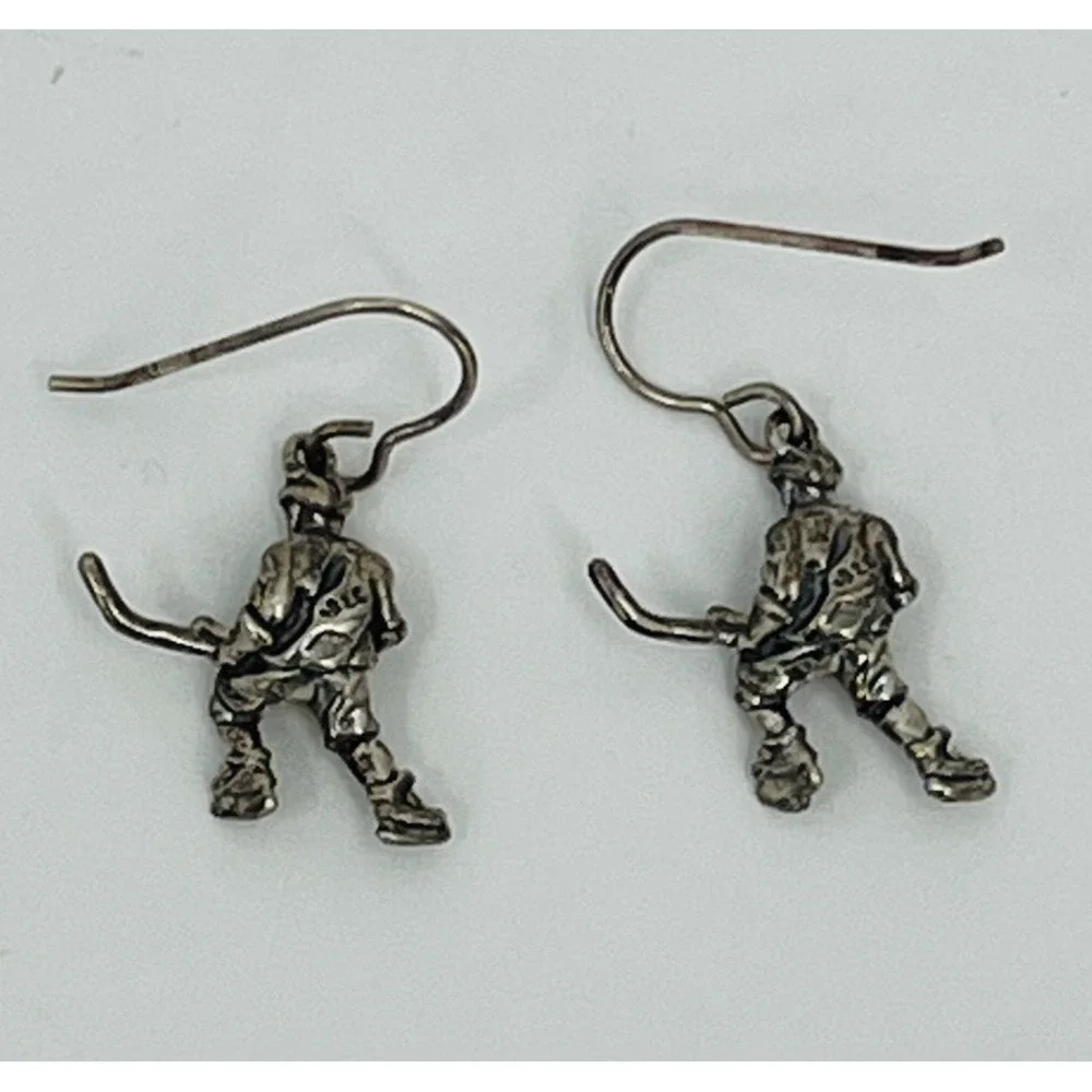 Sterling Silver Hockey Player Earrings .925 Vintage Hockey Mom Fan